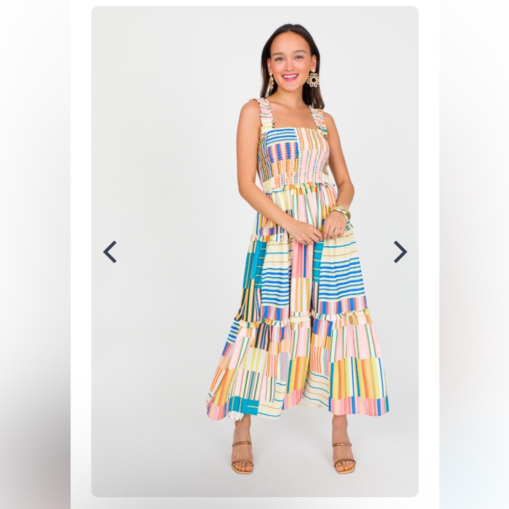 Patchwork Stripe Smock Midi, Multi - image 1